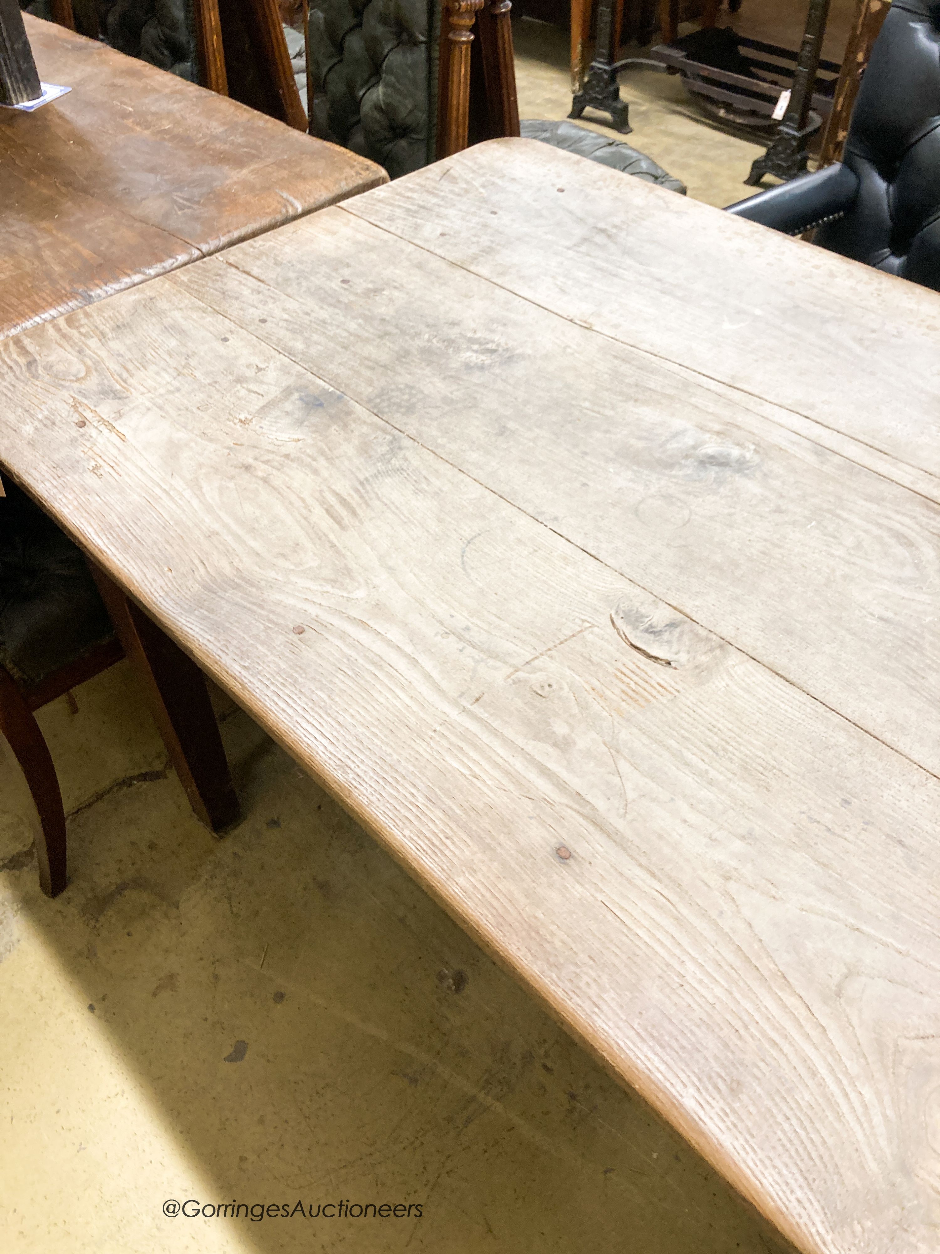 A French oak and fruitwood single end drawer farmhouse table, length 190cm, depth 89cm, height 73cm